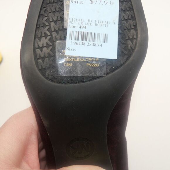 NEW Michael Kors Woman's 7.5 Porter Boots Suede Merlot Burgundy Gold Block Heel - Picture 13 of 13